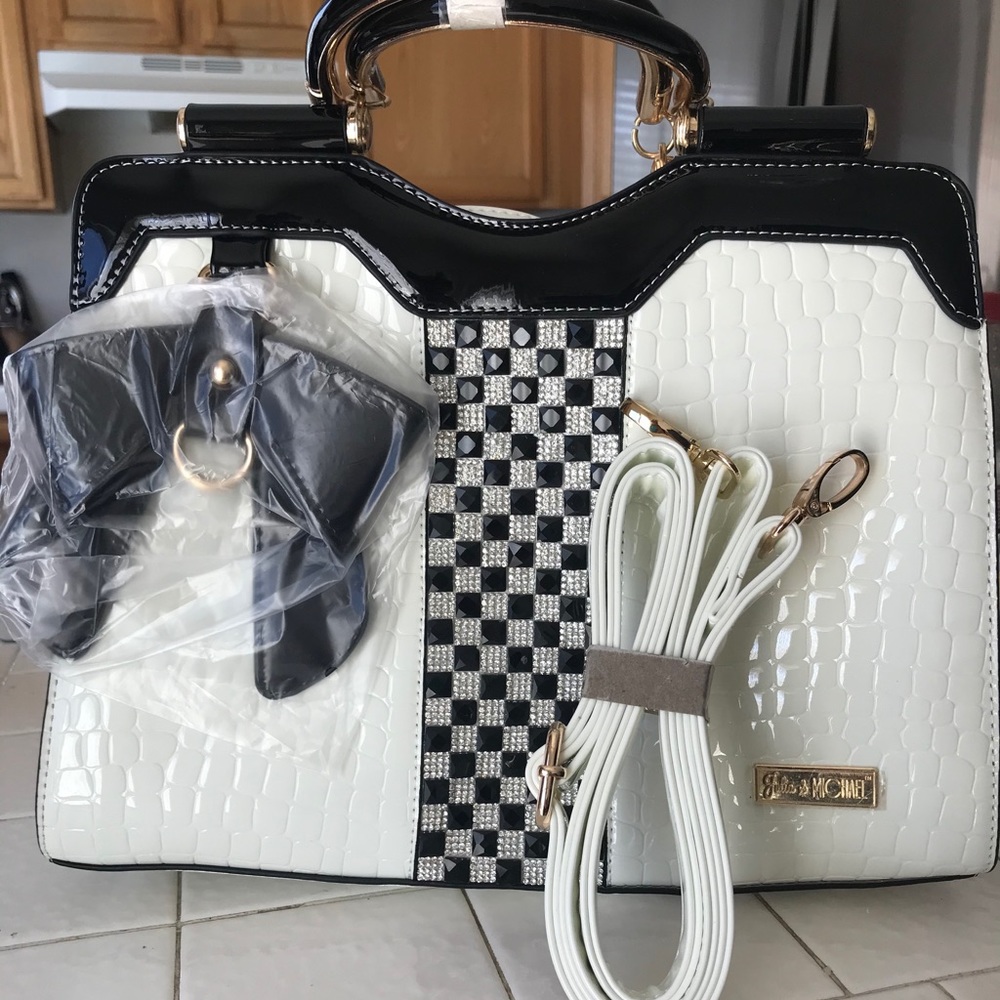Patent Embossed Rhinestone Handbag